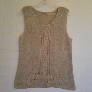 Alison Sheri Oatmeal Cable Knit Butterfly Weave Summer Vest Size Medium